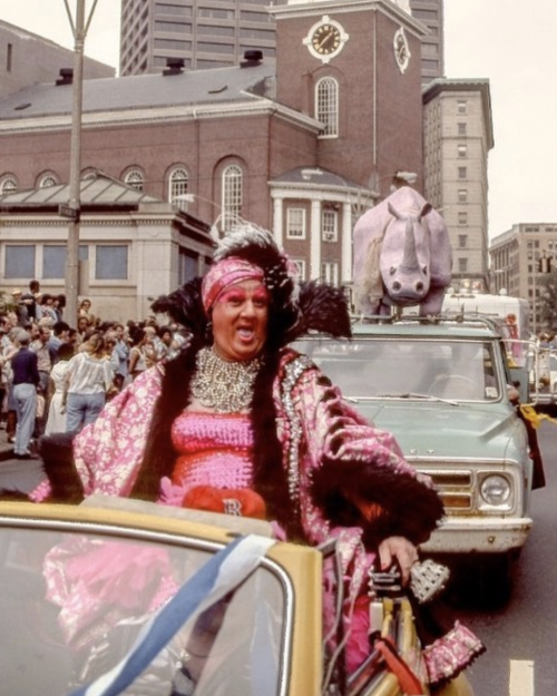 Sylvia Sidney, Boston legend, Gay Pride Parade, on Tremont St near Park St Church Boston, Massachusetts, 1978. Photo Credit Spencer Grant, Spencer Grant Collection at Boston Public Library