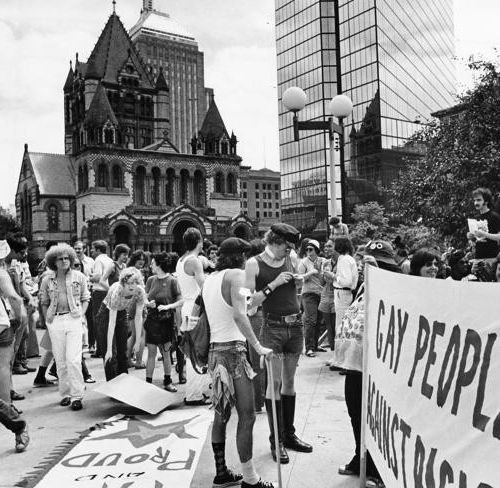 "Gay Unity is Gay Strength" is the theme for the 1976 Gay Pride Parade. Photo Credit The Boston Globe, 'Wicked Proud: How Boston Has Been Celebrating Gay Pride for 45 Years'