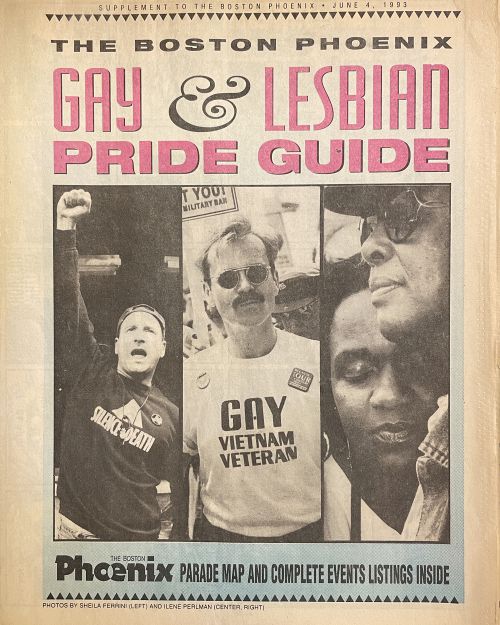 Cover of the 1993 Pride Guide. It reads, "The Boston Phoenix Gay & Lesbian Pride Guide. Courtesy of The History Project.