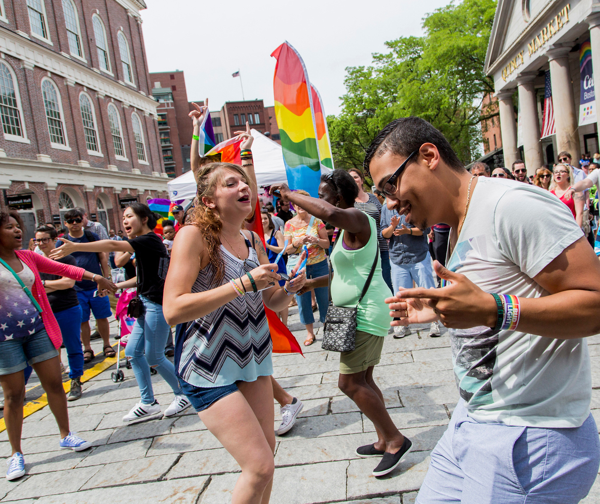 People Dancing in front of Quincy Market Place during the 2016 Boston Pride Day @ Faneuil Hall