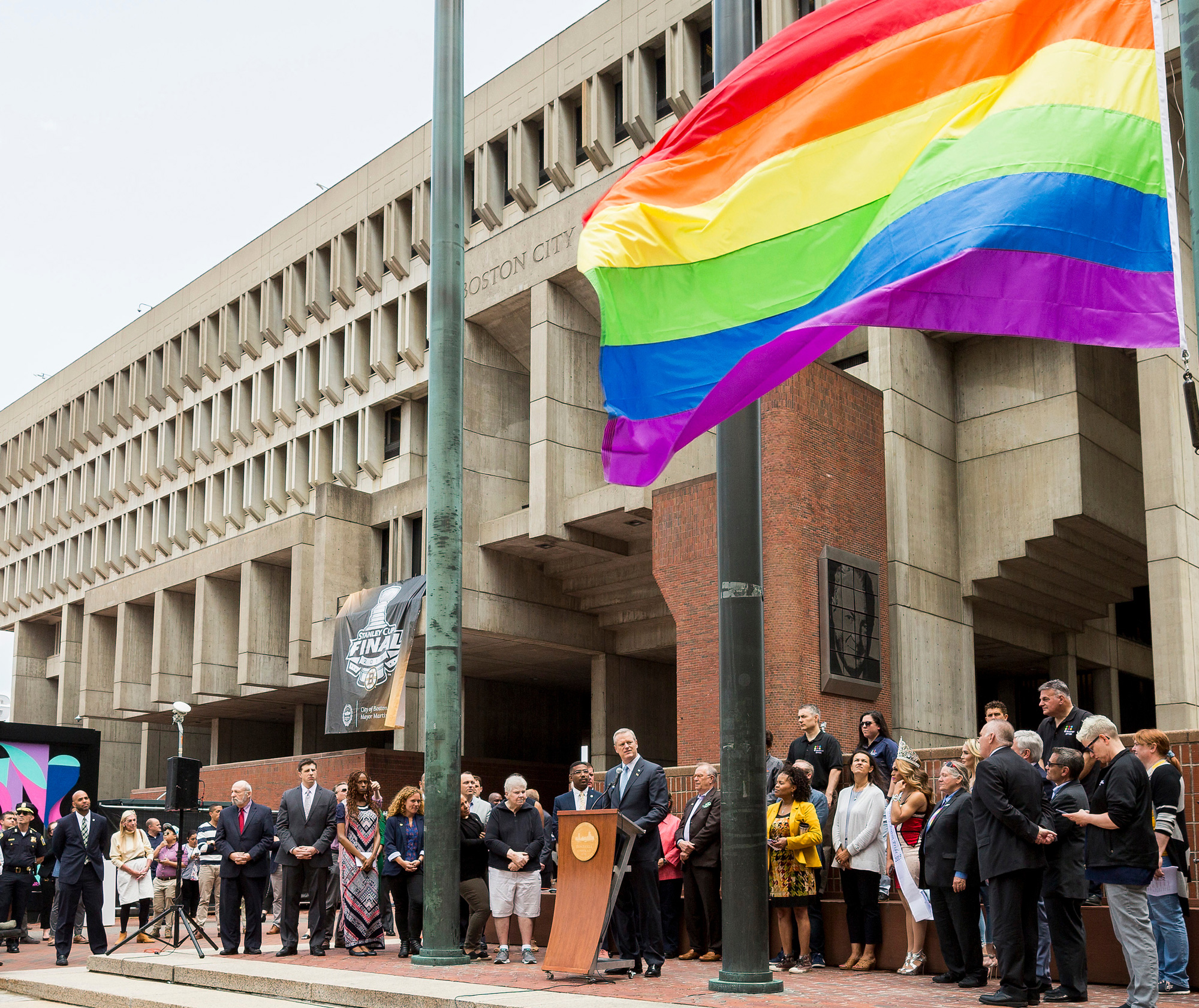 May 31, 2019. Boston, MA. Boston Pride reception and rainbow flag raising at Boston City Hall. © 2019 Marilyn Humphries