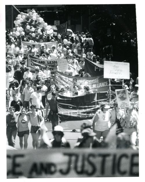 People marching during the Gay and Lesbian Parade in 1988 Credit: Suzanne Kreiter/Boston Globe Staff